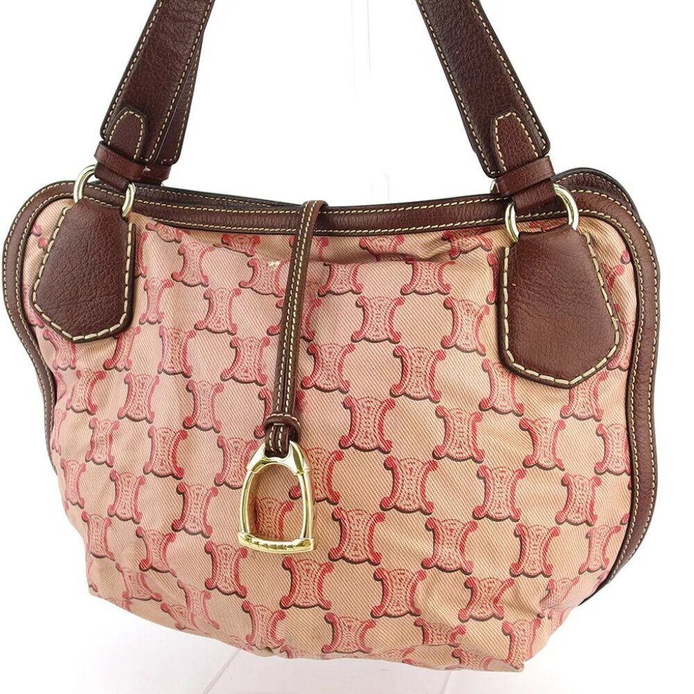 CELINE shoulder bag macadam pink coating canvas ?~ leather Authentic